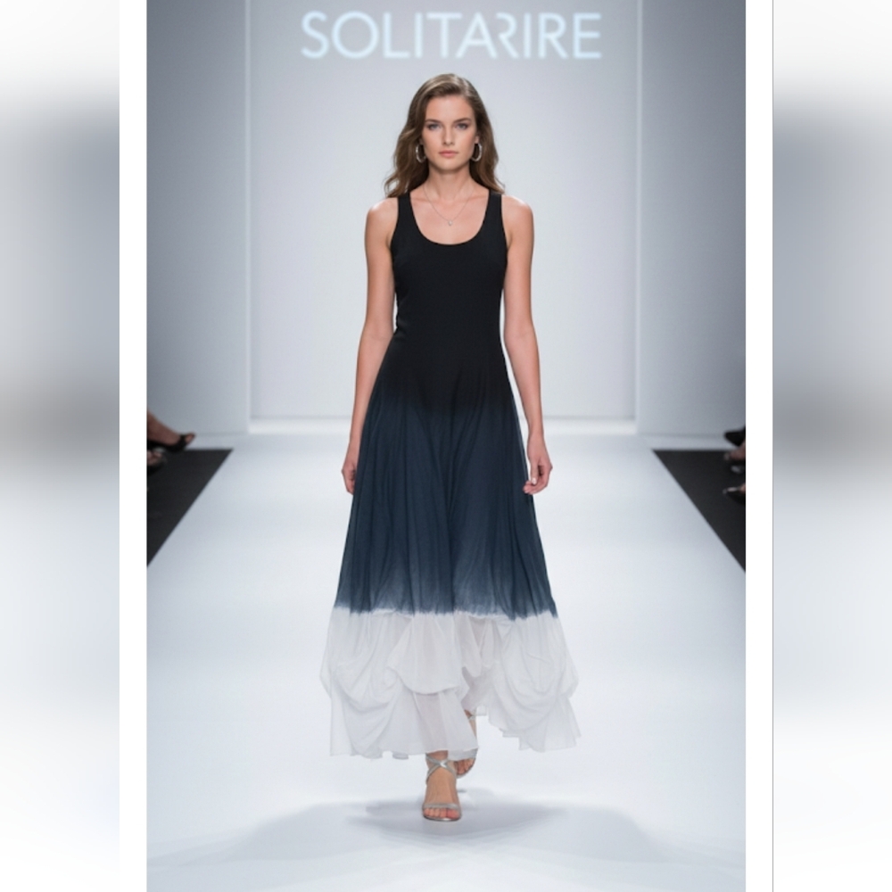 #2114 Solitaire Blue Sleeveless Scoop Neck Midi Sundress